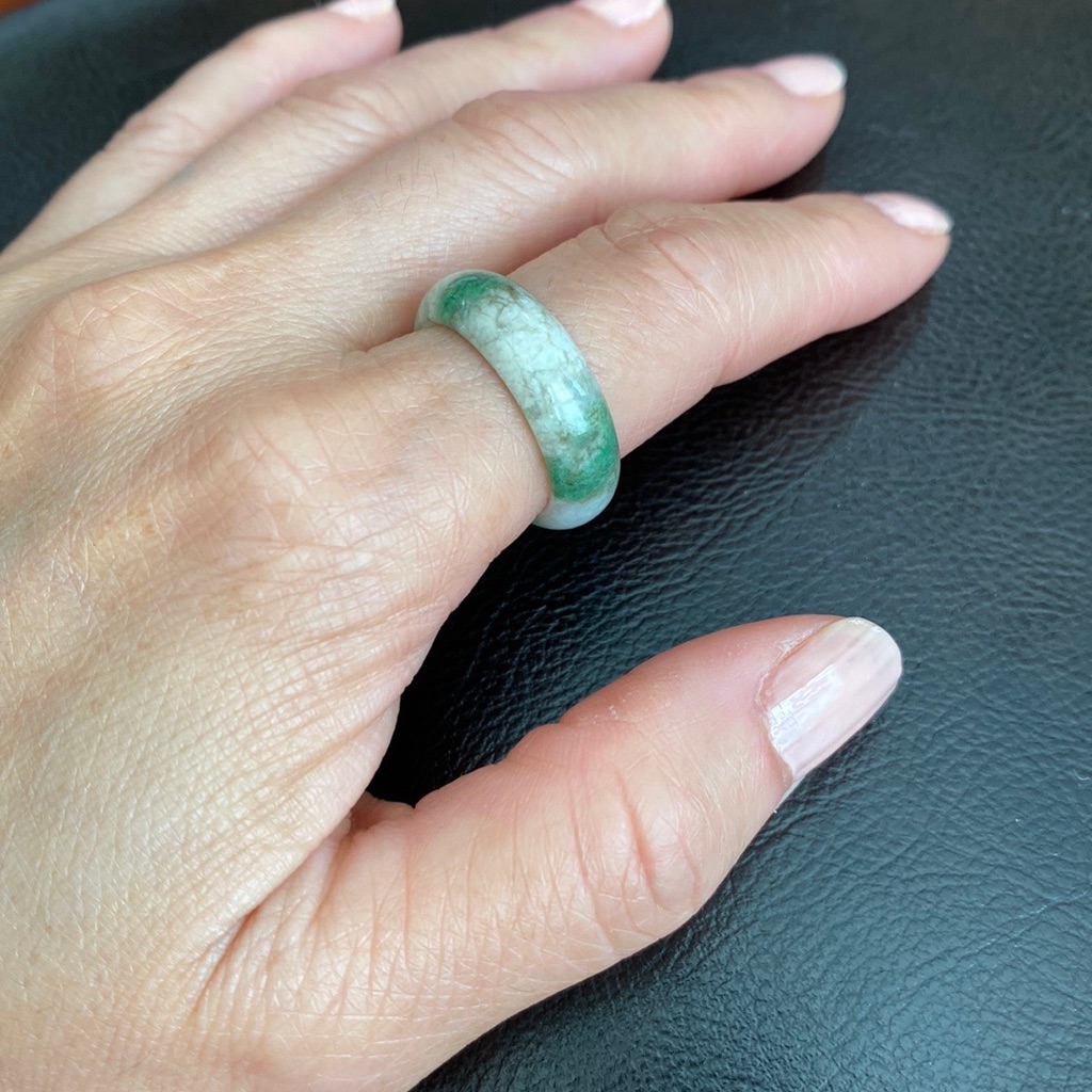 Green Jade Band Unisex Ring Size 7 Width 7mm 75$